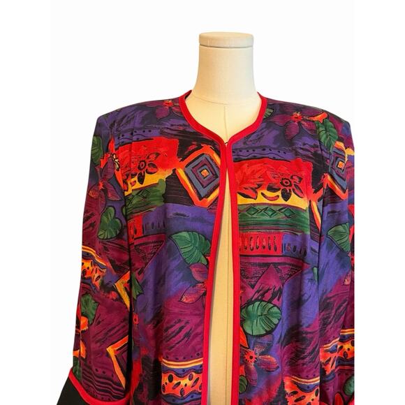 Vintage Womens ART TO WEAR Jacket Tropical Vibrant Statement Maximalist Size 14 - Picture 2 of 10